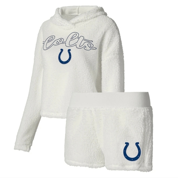 Indianapolis Colts NWT Concepts Sport White Pullover Sweatshirt & Shorts Size L - Picture 1 of 9